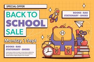 Back to school sale banner template with school elements and items. vector
