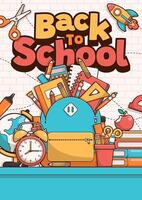 Back to school poster with school elements and items. Education banner and poster. vector