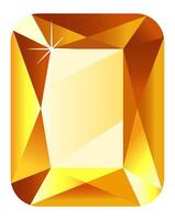 Illustration of a large, sparkling, faceted gold gemstone, reflecting light against a clean white background, creating a luxurious and elegant visual vector