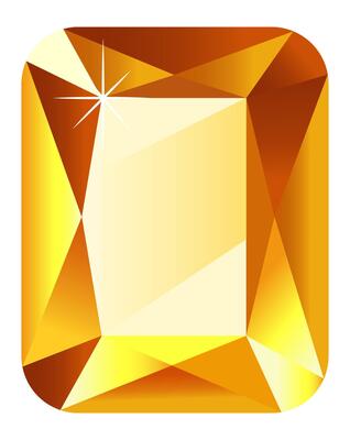 Illustration of a large, sparkling, faceted gold gemstone, reflecting light against a clean white background, creating a luxurious and elegant visual