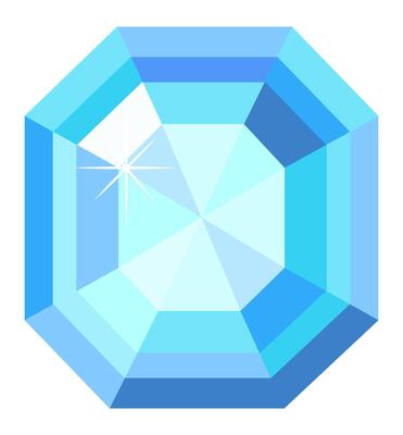 Light blue gemstone with flat stylized facets reflecting light, creating a sparkling effect, ideal for luxury, jewelry, and elegance related designs