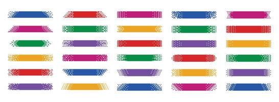 Pixel banner. Header strips with digital dotted patterns, pixelated title frames and 8 bit horizontal label backgrounds. Header and footer layout with mosaic edges isolated set vector