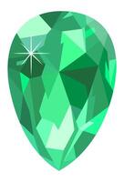 Captivating low poly pear shaped green gemstone reflecting light with a stunning star shape, creating a dazzling effect against a clean white background vector
