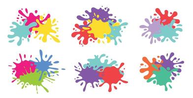 Colorful paint splashes. Color splash combinations, overlapping blots shapes, abstract ink splatter and liquid inkblots mix. Hand drawn paint drip spots set vector