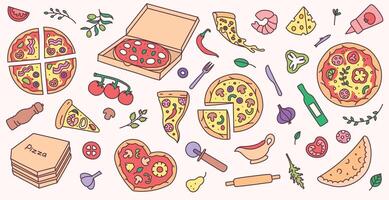 Variety of pizzas and toppings illustration vector
