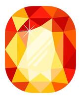 Low poly illustration featuring a cushion cut gemstone radiating brilliant light reflections, showcasing a vibrant blend of orange and yellow facets that enhance its luxurious appeal vector