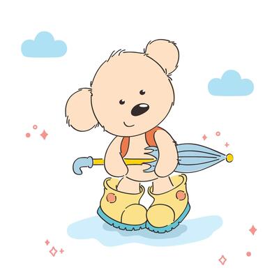 Adorable Bear With Blue Umbrella