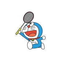 Doraemon playing badminton vector