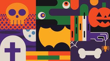 Halloween spooky elements flat graphic geometry design banner Illustration minimalist vector