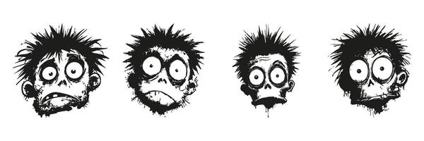 Zombie Faces In Silhouette Set. Horror And Halloween Theme Collection. Graphic Design And Entertainment Use. Isolated Illustration vector