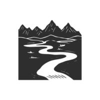 Mountain Landscape With River Silhouette Illustration. Nature'S Serenity And Tranquility Isolated Illustration vector