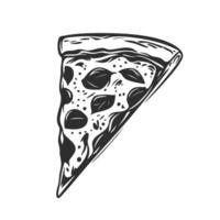 Pizza Slice With Toppings Silhouette Illustration. Classic Italian Cuisine, Fast Food Concept Isolated Illustration vector
