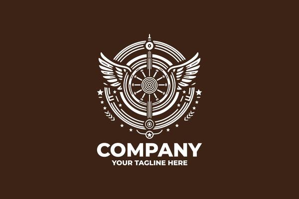 Retro Winged Wheel Emblem Logo