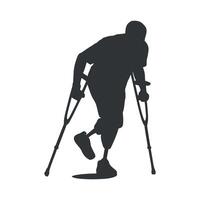 Silhouette of a man with a prosthetic leg walking with crutches showcasing resilience and overcoming challenges isolated on a white background illustration vector