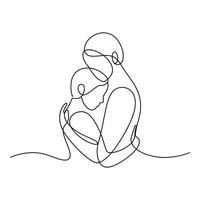 Continuous Line Drawing of Mother Hugging Her Child Showing Love Care and Connection in a Minimalist and Elegant Style on White Background vector