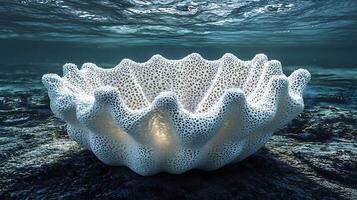 Intricate Underwater Structure A Stunning 3D Render of a Porous, Shell-Like Formation. photo