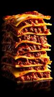 A Delicious Stack of Lasagna Layers, Close Up View of Classic Italian Cuisine. photo