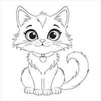 Cute Cartoon Cat Face Line Art vector