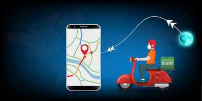 Delivery person with smartphone and map vector