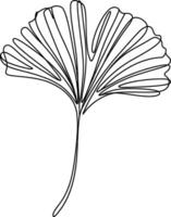 Elegant Ginkgo Biloba Leaf Continuous Line Drawing on White Background for Botanical Illustration and Minimalist Design Projects and Creative Applications vector