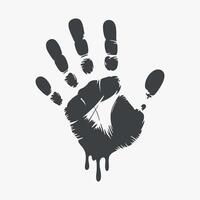 Distressed Handprint with Dripping Paint Effect Dark Gray Silhouette on White Background Spooky Grunge Halloween Crime Scene Illustration Isolated vector