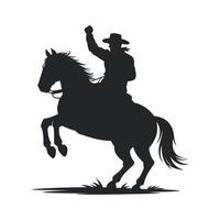 Silhouette of Cowboy Riding a Rearing Horse with Fist Raised in Victory Western Symbolism and Equestrian Spirit Isolated on White vector