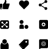 Social Media Engagement Icons Set in Black Silhouette Style for Digital Marketing and Online Interaction Platforms vector