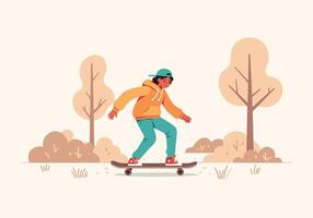 Young person skating on a skateboard vector