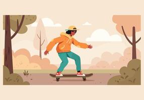 Child skateboarding in a scenic park vector