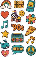 set of retro 90s stickers vector
