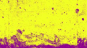 High-contrast concrete wall with distressed texture and purple splatter marks. Abstract grunge background in yellow and purple illustration. vector