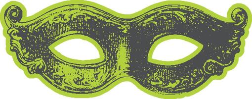 Venetian mask with ornate decorative design in vintage style. Classic carnival illustration with green accents. vector