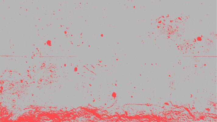Grunge texture with red stains and splatter on a gray concrete wall. Abstract gritty background illustration.