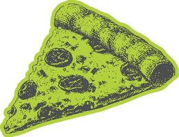 Pizza slice with pepperoni and cheese in a handdrawn style. Italian food illustration, isolated and colorful. vector