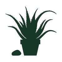 Stylized silhouette of an aloe vera plant in a pot with a stone vector