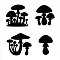 Collection of stylized black mushroom silhouettes on a white background vector