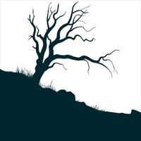 Silhouette of a gnarled leafless tree on a grassy hill vector