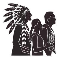 Silhouettes of native american people in traditional attire vector