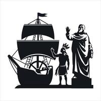 Statue of liberty and native american greeting a sailing ship vector