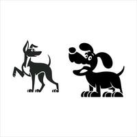 Two cartoon dogs in black silhouette with different expressions and poses vector