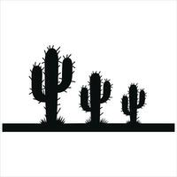 Three black saguaro cacti silhouettes on a white background with ground vector