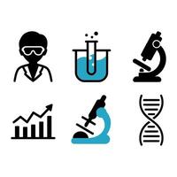 Science and research icons scientist beaker microscope dna and growth chart vector
