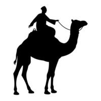 Silhouette of a person riding a camel in the desert vector