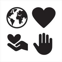 Icons representing global kindness love and helping hands for charity vector