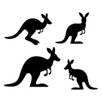 Four black silhouette kangaroos in different poses on a white background vector