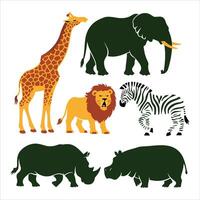 Collection of stylized african safari animals in flat design vector
