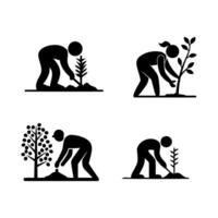 People planting trees and saplings in the ground vector