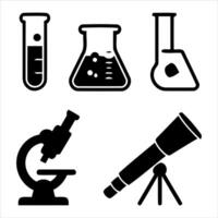 Collection of scientific laboratory equipment and astronomical observation tools vector
