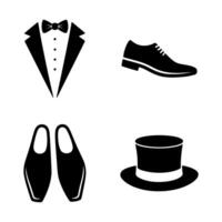 Classic formal wear icons tuxedo shoes and top hat vector