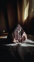 Close Up of a Delicious Piece of Smoked Meat, Dramatic Lighting. photo